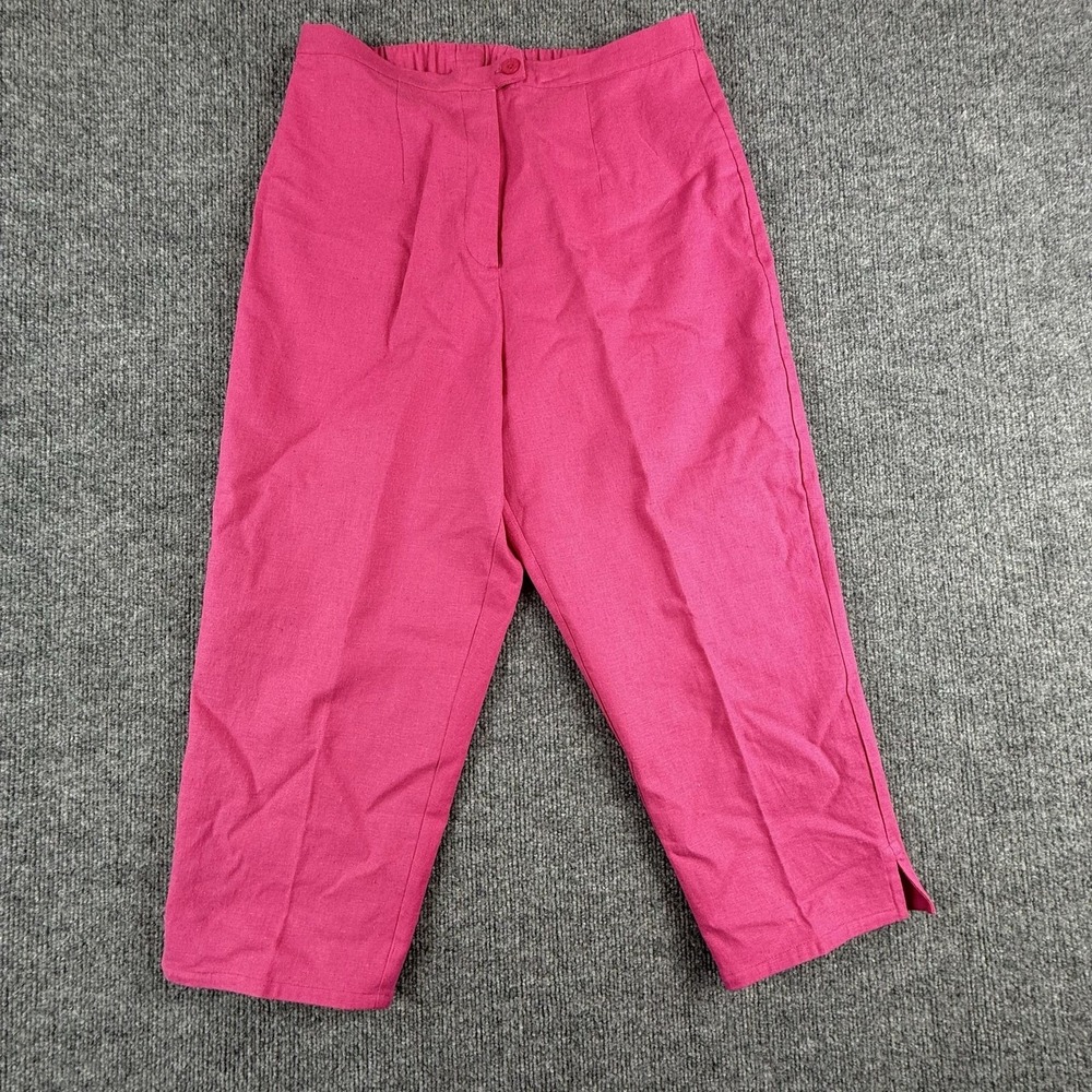 KOOS Of Course! Crop Pants Womens 10 Pink‎ Linen Blend Lined Elastic Waist